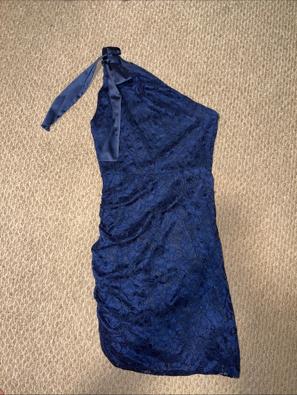 Sam Edelman Navy One-Shoulder Lace Dress with Satin Tie